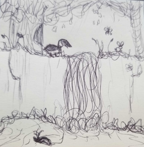 Post-It Art: Cooper by the waterfall (August 2026)